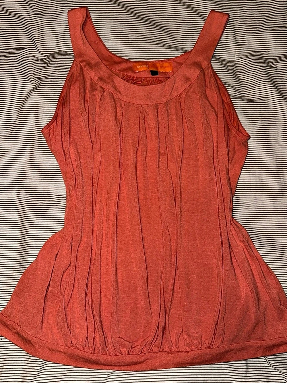 Cynthia Steffe Pleated Tank Top in Orange, Large, Like New